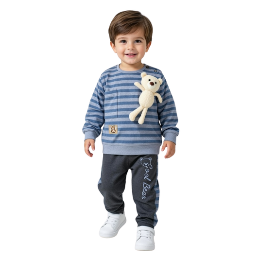 Toddler Boys "Cool Bear" Striped Sweatshirt & Pant Set