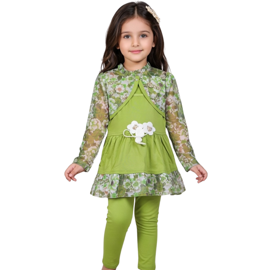 Girls 3-Piece Frock & Matching Leggings Set - Eid Special