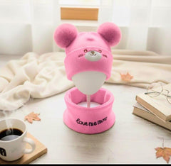 Kids Bear Pom-Pom Winter Cap & Neck Warmer Set