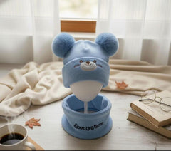 Kids Bear Pom-Pom Winter Cap & Neck Warmer Set