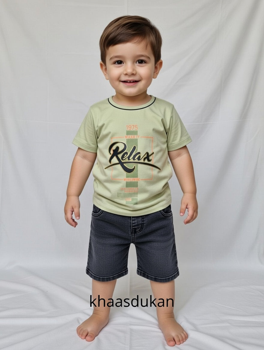 Boys' "Relax" Graphic Tee & Denim Shorts Set