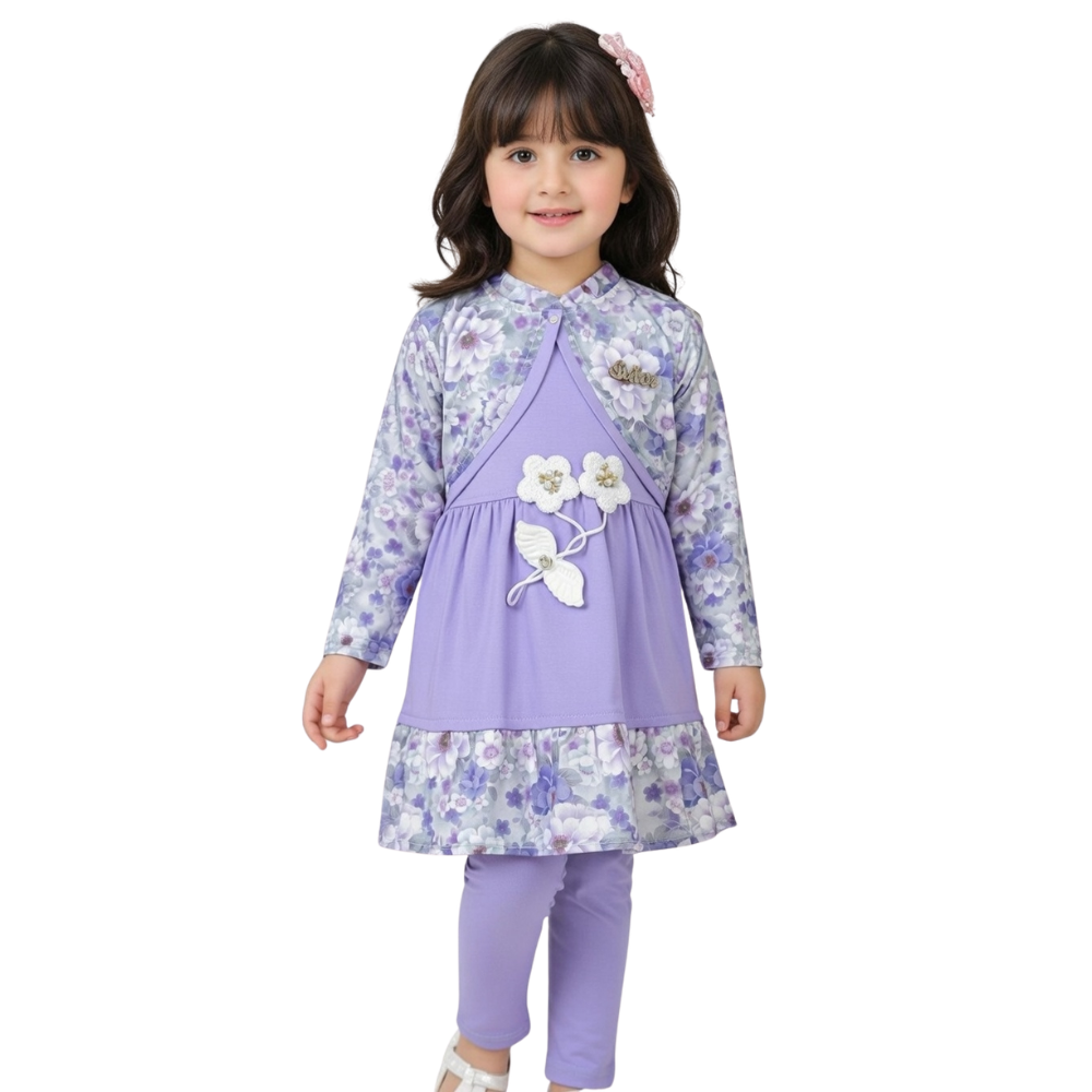 Girls 3-Piece Frock & Matching Leggings Set - Eid Special
