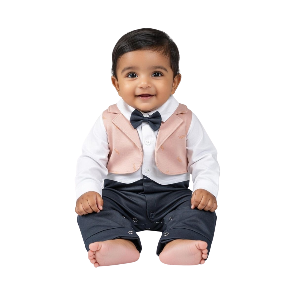 Baby Boy Formal Waistcoat Romper with Bow Tie - Eid Special