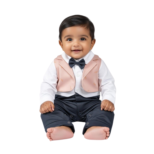 Baby Boy Formal Waistcoat Romper with Bow Tie - Eid Special