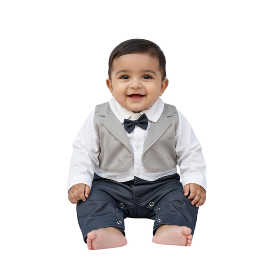 Baby Boy Formal Waistcoat Romper with Bow Tie - Eid Special