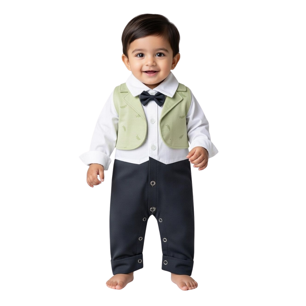 Baby Boy Formal Waistcoat Romper with Bow Tie - Eid Special