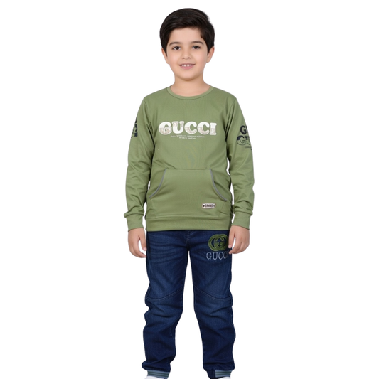 Boys 2-Piece Eid Outfit - Gucci-Inspired Branded Sweatshirt and Pants