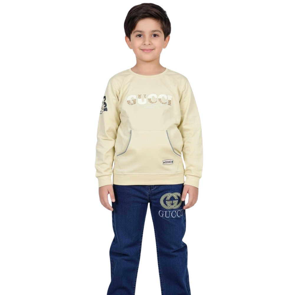 Boys 2-Piece Eid Outfit - Gucci-Inspired Branded Sweatshirt and Pants