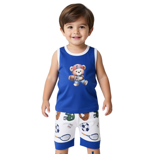 Toddler Boys Summer Sando Suit – 2-Piece Sleeveless Tank & Printed Shorts Set