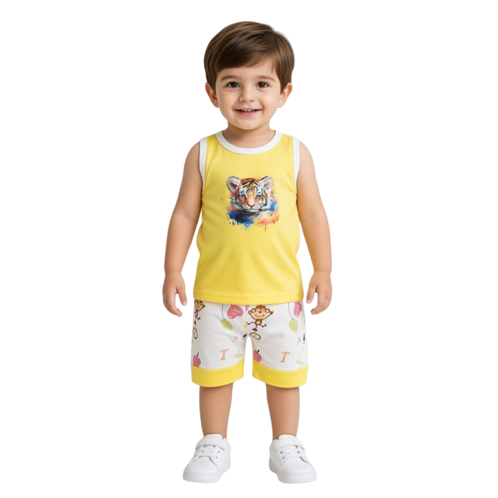 Toddler Boys Summer Sando Suit – 2-Piece Sleeveless Tank & Printed Shorts Set