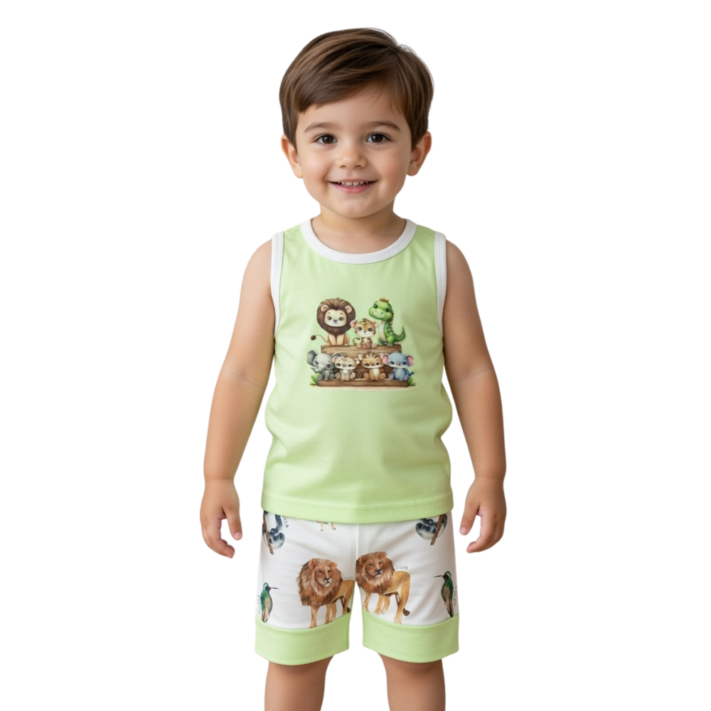 Toddler Boys Summer Sando Suit – 2-Piece Sleeveless Tank & Printed Shorts Set