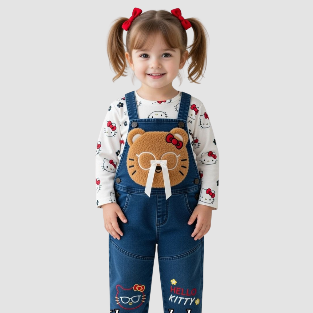 Beautiful 2-Piece Toddler Girl Denim Dungaree Set