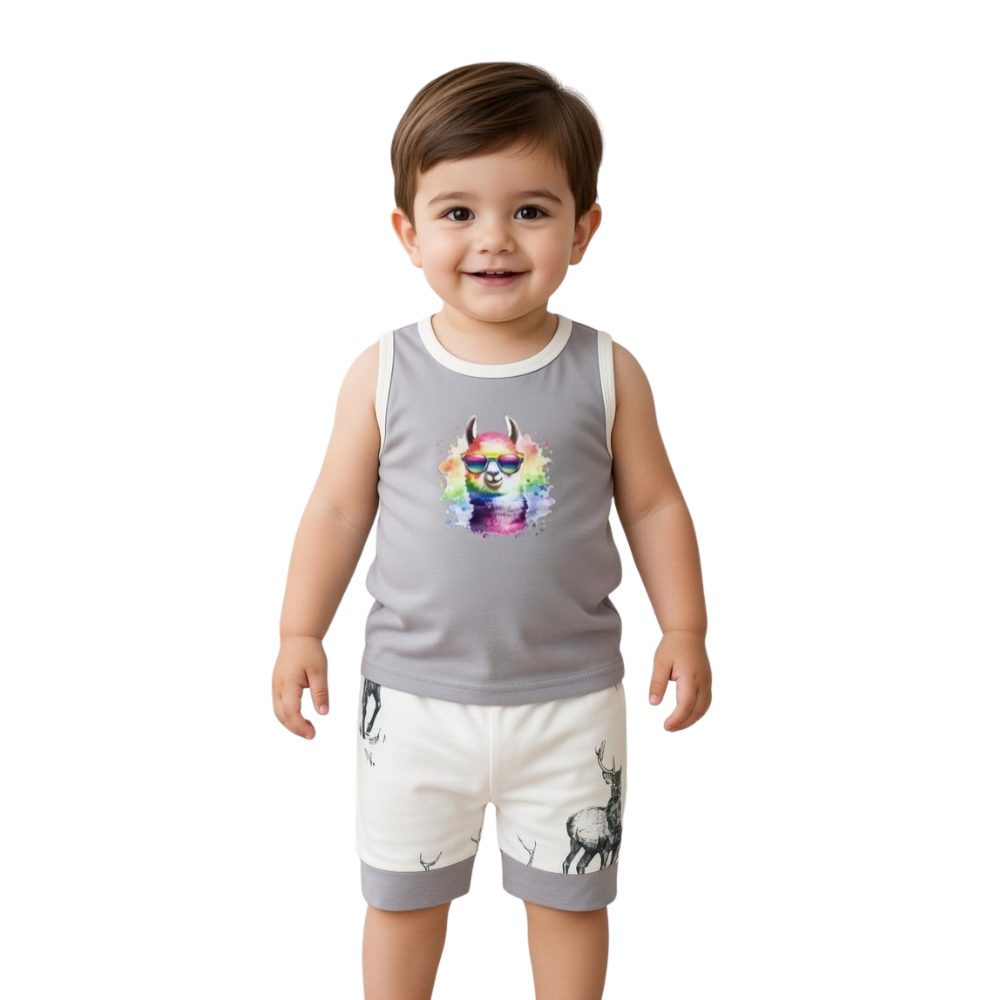 Toddler Boys Summer Sando Suit – 2-Piece Sleeveless Tank & Printed Shorts Set