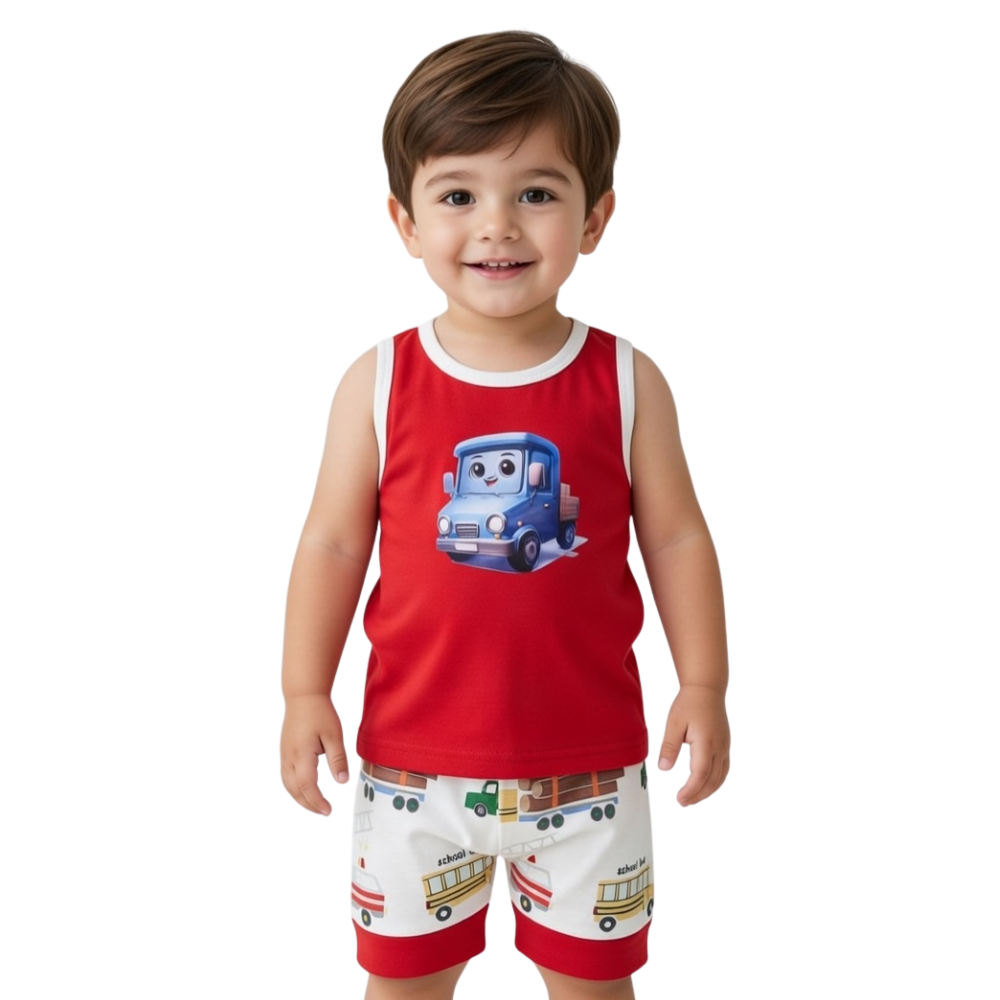 Toddler Boys Summer Sando Suit – 2-Piece Sleeveless Tank & Printed Shorts Set