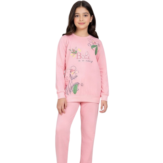 Eid Special - Girls Premium Cotton Floral Print Sweatshirt and Matching Trouser Set