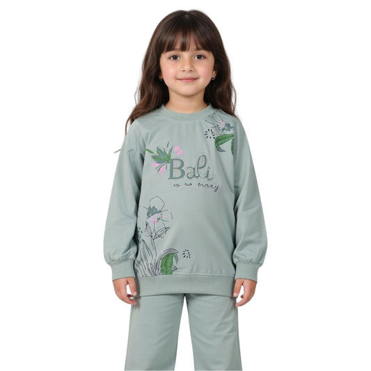 Eid Special - Girls Premium Cotton Floral Print Sweatshirt and Matching Trouser Set