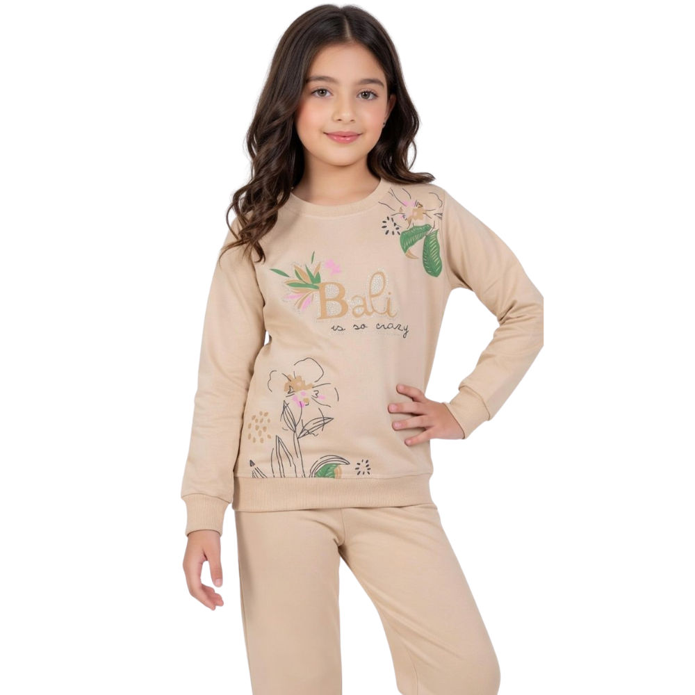 Eid Special - Girls Premium Cotton Floral Print Sweatshirt and Matching Trouser Set