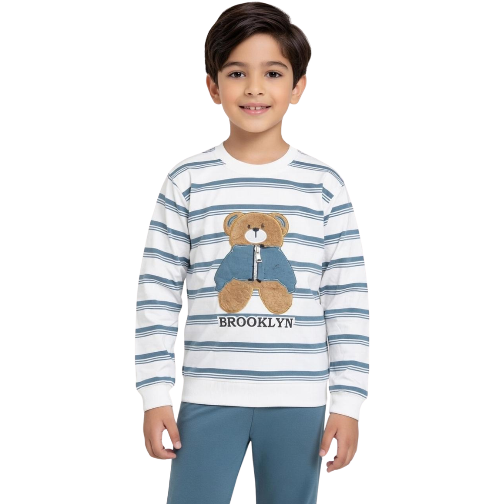 Boys "Brooklyn Bear" Striped Sweatshirt & Trouser 2-Piece Set