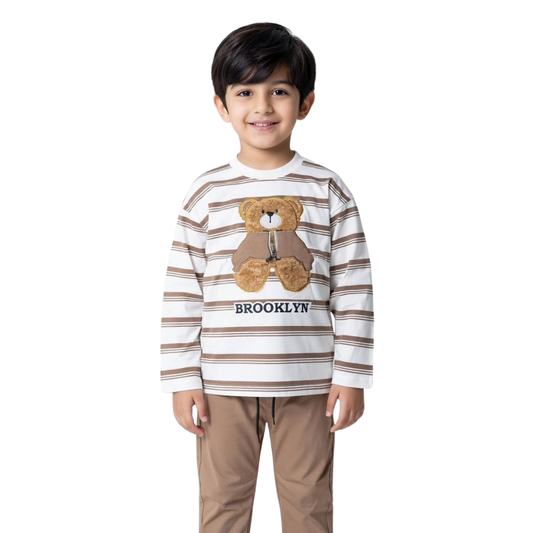 Boys "Brooklyn Bear" Striped Sweatshirt & Trouser 2-Piece Set