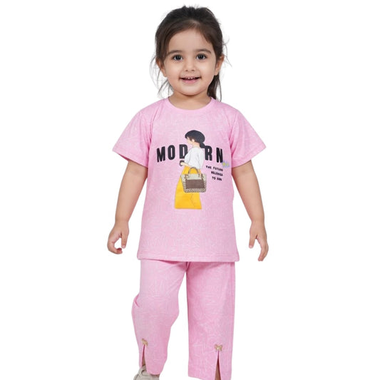 Girls' Casual "Modern" Half Sleeves T-Shirt & Trouser Set