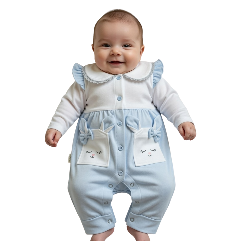 Baby Bunny Ruffle Romper – Long-Sleeve Cotton suit with Pocket Ears
