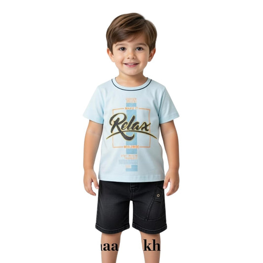 Boys' "Relax" Graphic Tee & Denim Shorts Set