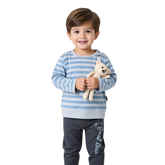 Toddler Boys "Cool Bear" Striped Sweatshirt & Pant Set