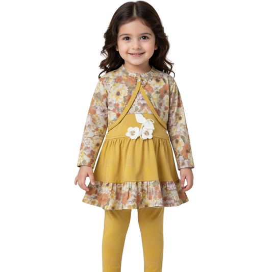 Girls 3-Piece Frock & Matching Leggings Set - Eid Special