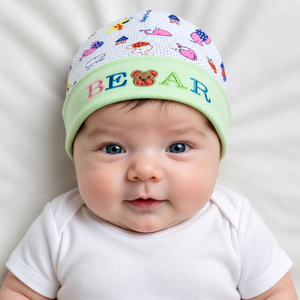 Bear Print Baby Cap Green | Soft Infant Hat | Khaas Dukan