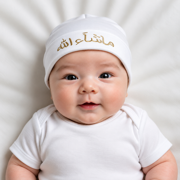 MashaAllah Baby Cap | Soft White Newborn Cap