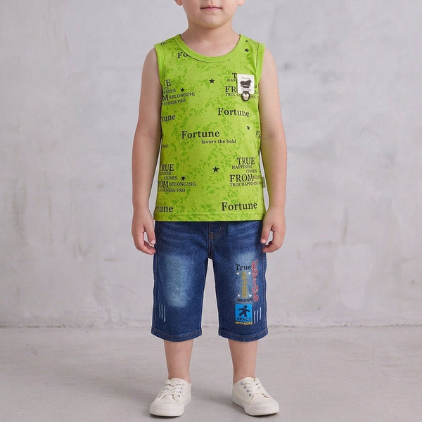 Boys 2-Piece Summer Set – Yellow Top & Denim Shorts