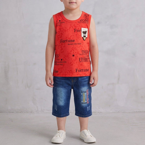 Boys 2-Piece Summer Set – Yellow Top & Denim Shorts