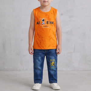 Boys 2-Piece Summer Set – Yellow Top & Denim Shorts
