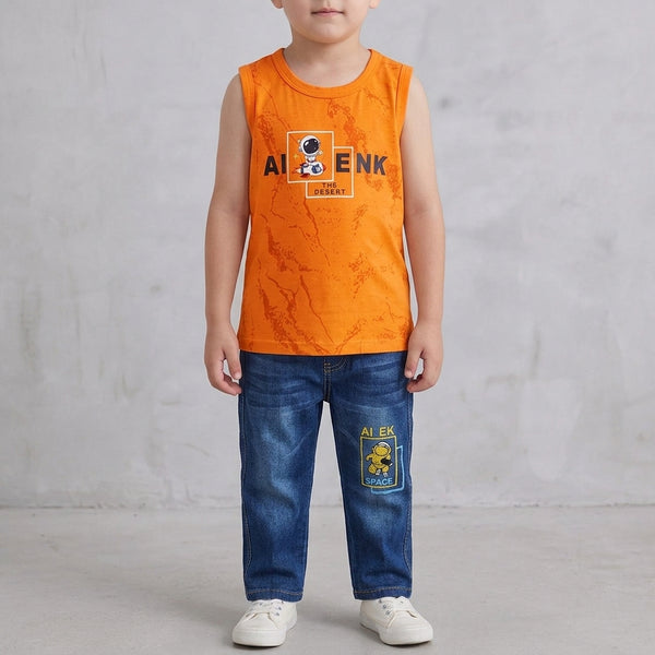 Boys 2-Piece Summer Set – Yellow Top & Denim Shorts