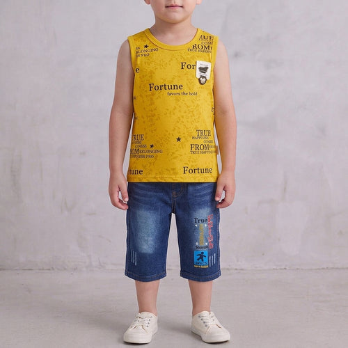 Boys 2-Piece Summer Set – Yellow Top & Denim Shorts