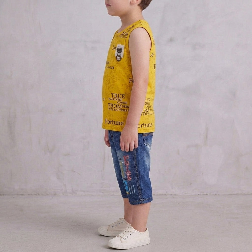 Boys 2-Piece Summer Set – Yellow Top & Denim Shorts