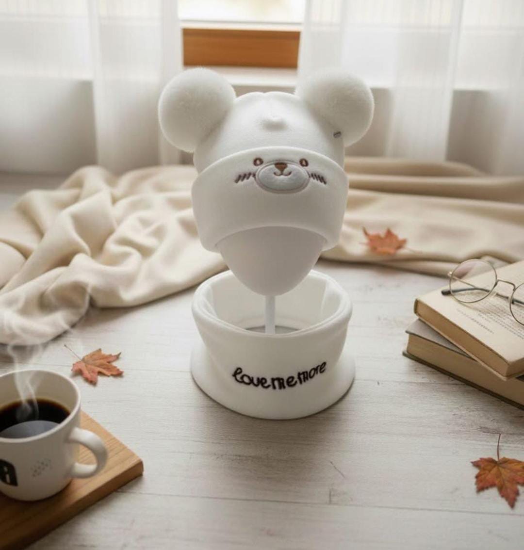 Kids Bear Pom-Pom Winter Cap & Neck Warmer Set