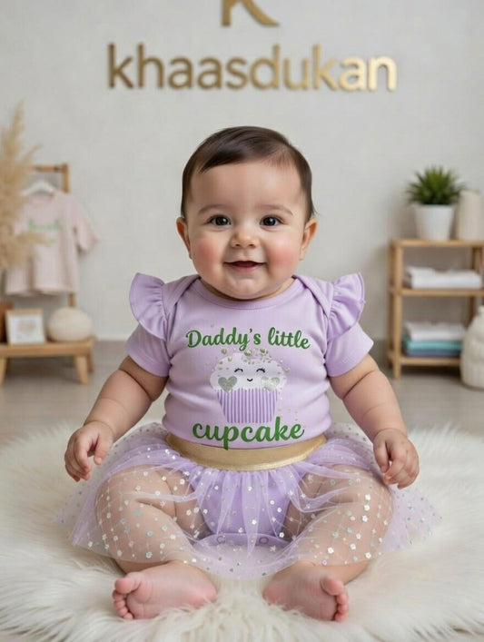 Cute “Daddy’s Little Cupcake” Baby Romper with Tutu