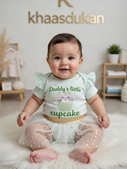 Cute “Daddy’s Little Cupcake” Baby Romper with Tutu